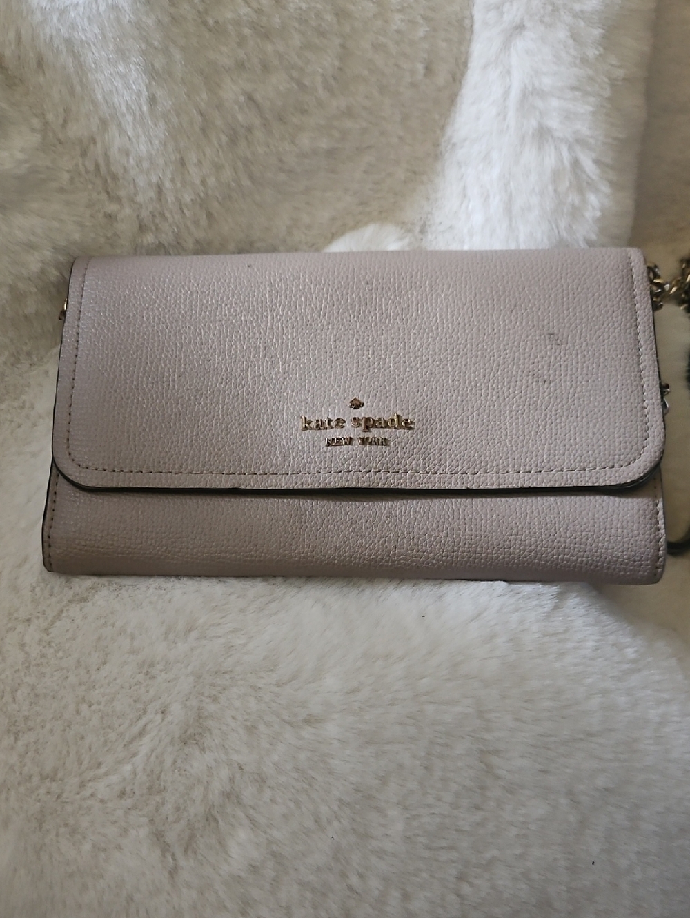 kate spade pale pink leather wallet crossbody with gold logo